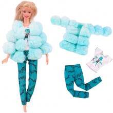 New 3pcs/Set Outfit For 30cm Doll, 11 Inch Winter Nightwear Plush Vest, Top And Pants Set (Jacket + T-Shirt + Trousers) - Multicolor - View 16