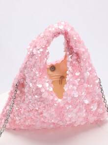 1 件优雅粉色亮片闪亮手提包，扭褶设计，简约风格，适合搭配正式礼服、晚宴、派对和鸡尾酒会等场合。 - 粉色 - 查看 8