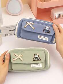 新款创意编织绳大容量铅笔盒，多功能桌面文具收纳盒，适合学生和办公人士使用，便携式铅笔盒，学习礼物，返校必备 - 彩色 - 查看 3