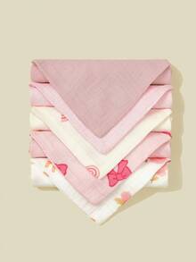 5pcs/Pack Floral & Cartoon Animal Print Baby Cotton Gauze Bibs, Feeding Handkerchief, Saliva Towel - Multicolor - View 7