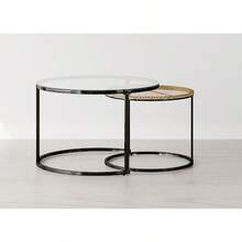 Et Of 2 Nesting Round End Side Coffee Tables With Glass And Rattan Top - Black - View 8
