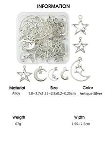 Bộ 50 mặt dây chuyền hợp kim hình trăng sao, nhiều màu sắc, bạc/vàng cổ điển. - 35 chiếc - Xem 13