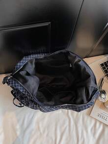 Fashionable Niche Design High-Quality Plaid Drawstring Dumpling Bag, Versatile Daily Commute Shoulder Crossbody Bag - Blue - View 5