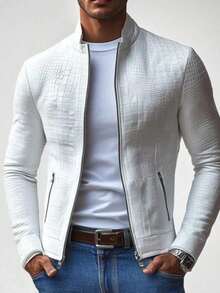 Fashionally Tailored Coat For Men, Stylish Business Casual Jacket With Crocodile Skin Texture, Minimalist Pure Color Design - 白色 - 查看 2
