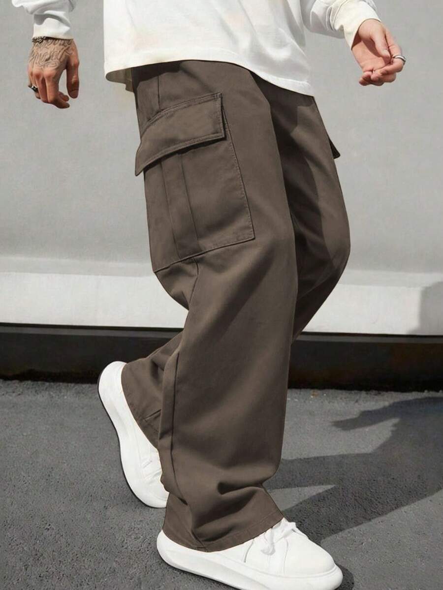 1 Quần Cargo nhiều túi mùa xuân cho nam, Quần thể thao ngoài trời dáng rộng thoải mái cho bãi biển mùa hè, Chạy bộ hàng ngày, Đi bộ đường dài, Tập luyện, Chạy bộ, Đi làm, Quần ống đứng thời trang - màu nâu - Xem 1