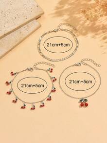 3件套夏季甜美樱桃吊坠脚链，可爱樱桃流苏脚链，时尚女士脚链套装，适合日常佩戴、海滩、派对、约会等场合。手工制作，链长和樱桃数量均可调节。 - 彩色 - 查看 4