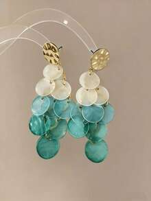 Exaggerated Shell Geometric Round Fashionable Versatile Minimalist Earrings, Luxurious High-End Unique Design - Cadet Blue - View 3