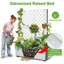Caja de Plantación Metálica con Rejilla Cama de Jardín Elevada con Orificios de Drenaje 73"x47"x12" para Plantas Trepadoras - Blanco - estampado de cuadros - sin ruedas - Ver 7