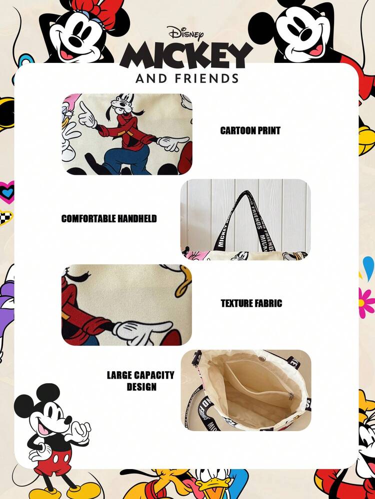 1 pieza Bolsa de caramelos con estampado de Mickey Mouse con licencia oficial de Disney, bolso de mano para niños, bolso de tela con diseño de dibujos animados lindo para niñas, bolso de lona casual para el hombro, conveniente para uso diario y compras - Adecuado para niños/niños/niñas, perfecto para uso diario/compras - Blanco - Añade 7