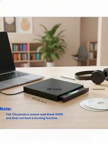 超薄便携式 USB 2.0 外置 DVD 刻录机/读写器 | 即插即用，无需驱动程序 | 适用于笔记本电脑、台式机、平板电脑、智能手机的紧凑型 CD/DVD 光驱 | 外置 CD 光驱，可用于笔记本电脑数据备份、电影播放和游戏 | 时尚黑色光驱，带电源线，兼容 Windows 系统