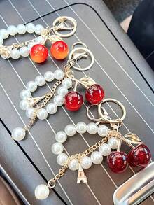 1pc Fashion Cherry Faux Pearl Chain Keychain Pendant, Charming Double Cherry Car Key Chain, Jewelry, Bag Charm, Wristlet Keychain, Car Keychain, Keychain Lanyard, Keychain, Keyring Accessory, Keychain Ring, DIY Accessory Birthday Gift, Wedding Gift, Holiday Gift, Party Favor, Event Souvenir, Friend Gift - Multicolor - View 7