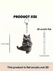 1pc Funny Kung Fu Cat Acrylic Printed Keychain, Bag Charm, Gift For Pet Lovers & Kids - Mischievous Cat - View 7
