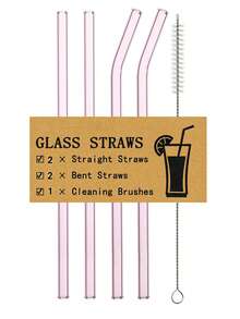4/8 piezas Pajitas de vidrio rosa, resistentes al calor y la temperatura, lavables, reutilizables, adecuadas para bebidas de frutas, utensilios de cocina, regalos, vuelta al colegio, útiles escolares - Rosa - Ver 11