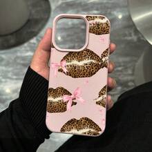 Leopard Lips Phone Case, Chic Style, For Compatible With IPhone 17/17pro/17promax/17Air/Iphone16/16pro/16plus/15/15promax/15pro/11/12/13/14promax/12mini/13mini/11pro/11promax/12pro/12promax/13pro/13promax/14pro/14promax, Fashionable Gift, Cute Bow Design Present - Màu Hồng baby - Xem 3
