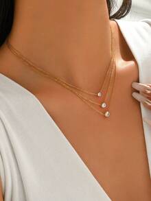 1件时尚奢华立方氧化锆多层项链，简约优雅不锈钢颈链首饰 - 項鍊 - 查看 2