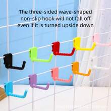 10pcs Grid Plastic Nail-Free Hanging Hooks, Wire Mesh Rack Wall Display Hanging Hooks, Storage Hooks No Drilling Required - Multicolor - View 1