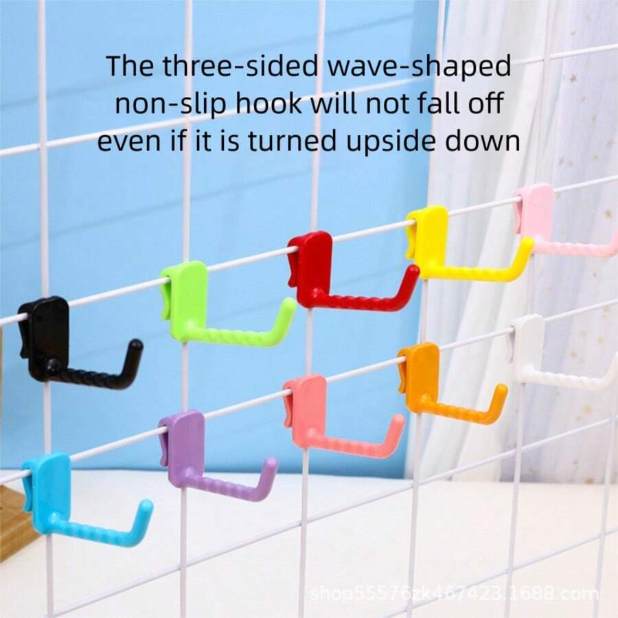 10pcs Grid Plastic Nail-Free Hanging Hooks, Wire Mesh Rack Wall Display Hanging Hooks, Storage Hooks No Drilling Required - Multicolor - View 1