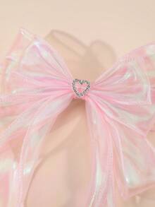 1个女士优雅蝴蝶结发夹，水钻网状装饰，高品质弹簧夹，适合情人节、派对、婚礼等场合 - 彩色 - 查看 3