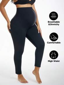 Black Maternity Leggings, Shark Design, Minimalist Slim Fit Casual Pants