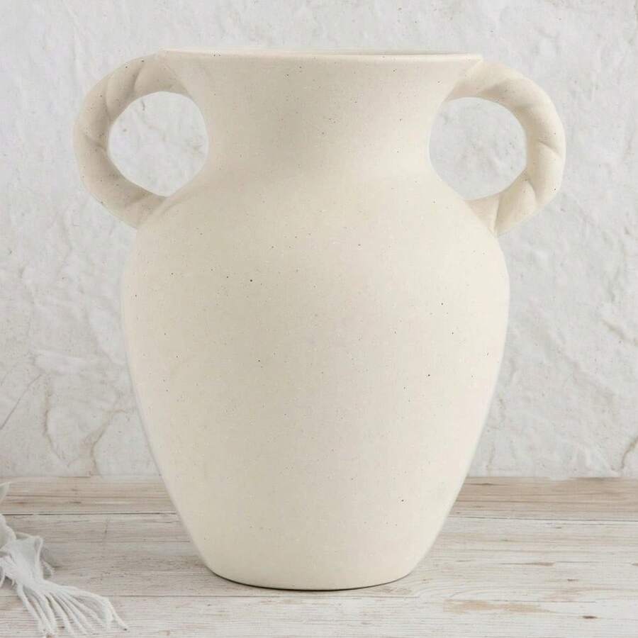 Elegant Ceramic Tabletop Vase Featuring A Twisted Rope Handle, Standing Tall At 10.87 Inches - Multicolor - View 1