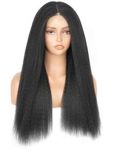 180 Dichte Yaki Gerade Lace Front Perücke, 13x4 Flauschige Gerade Lace Front Perücke, Vorausgerupft mit Baby-Haar, Natürliche Farbe Yaki Gerade 13x4 Transparente Lace Front Perücke Ohne Kleber - Natural Black - Übersicht 3