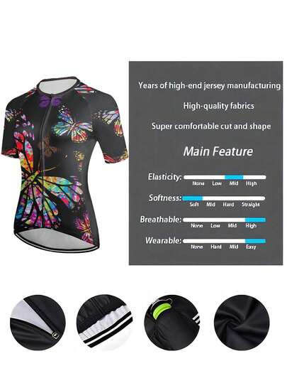 Max Storm Women's Short Sleeve Cycling Jersey, Made Of Polyester, Cartoon Pattern, Round Neck, Raglan Sleeve, Regular Length, Breathable, Reflective, With 3 Rear Pockets, Suitable For Mountain Bike And Road Bike