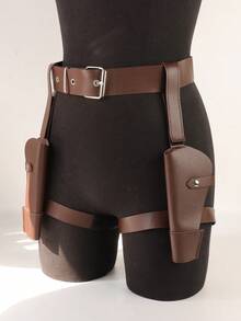 1PC Western Gun Holster - Adjustable Cowboy Belt With Double Revolver Holder, Cosplay And Halloween Costume Accessory - Multicolor - View 3