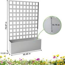 Caja de Plantación Metálica de Exterior Cama de Jardín Elevada con Rejilla Orificio de Drenaje para Plantas Trepadoras Flores Vegetales 73"x47"x12" - Blanco - Raya horizontal - Con ruedas - Ver 2