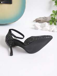 1 Pasang Sepatu Hak Tinggi Wanita Modis dengan Hiasan Payet dan Desain Berongga, Cocok untuk Aktivitas Luar Ruangan Sepanjang Musim - Hitam - View 6