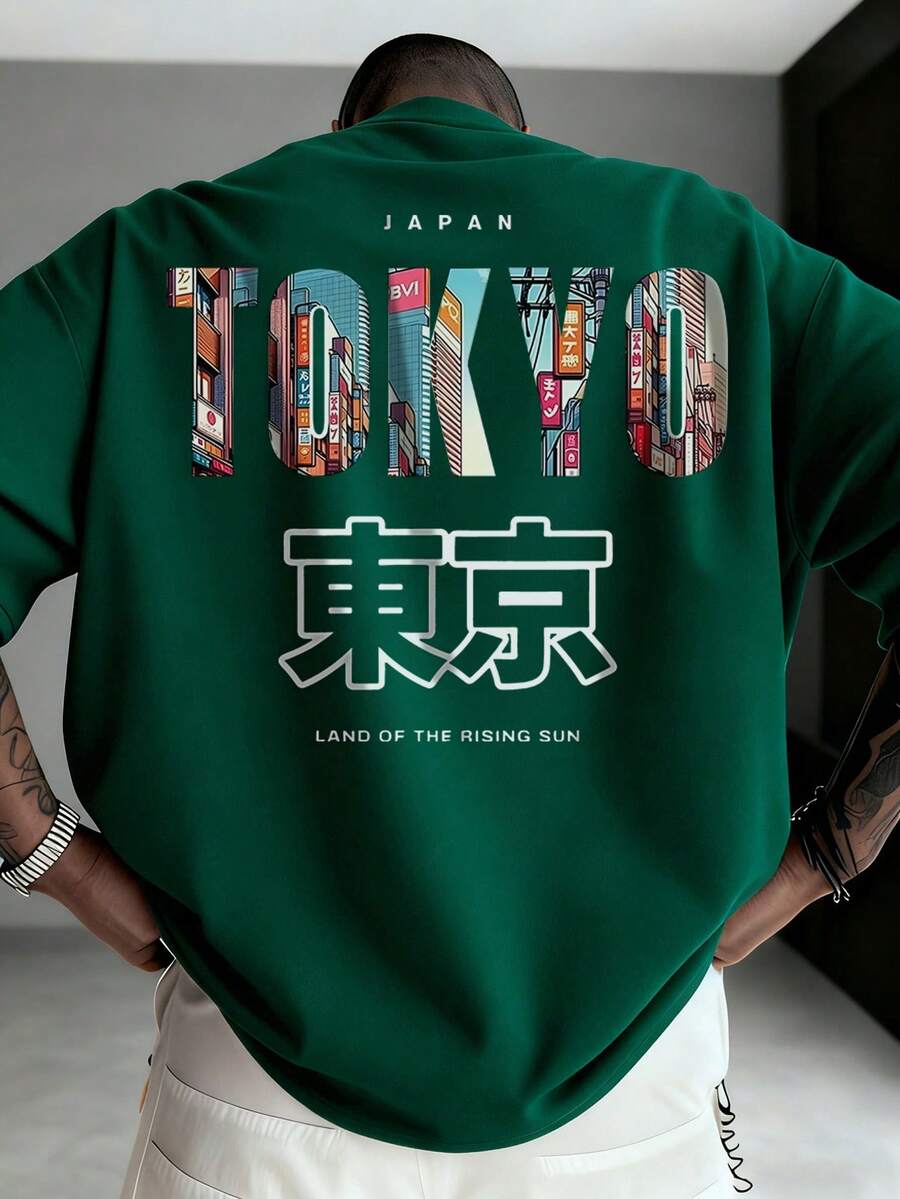 Zrgoth 男士时尚百搭“TOKYO”英文标语及东京元素印花短袖T恤
