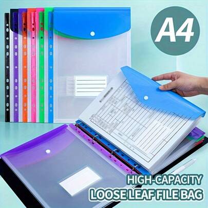 Pasta expansível LDQ A4 com botão, 1 unidade/12 unidades, com 11 argolas - Organizador de arquivos resistente em plástico PP com mecanismo de travamento, cores vibrantes (cinza) - Organizador de fichário A4 durável para escola, escritório e casa.