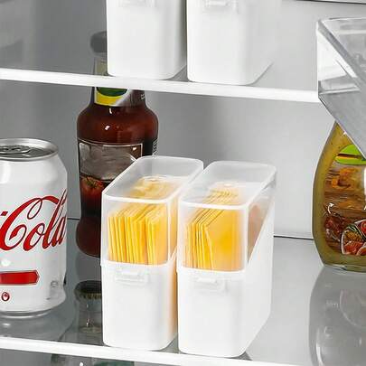 1/3个透明翻盖奶酪保鲜盒 - 厚实耐用的塑料冰箱储物盒，带翻盖，防漏防异味，保鲜效果好，节省空间，可堆叠设计，是家庭厨房和餐厅的理想之选。