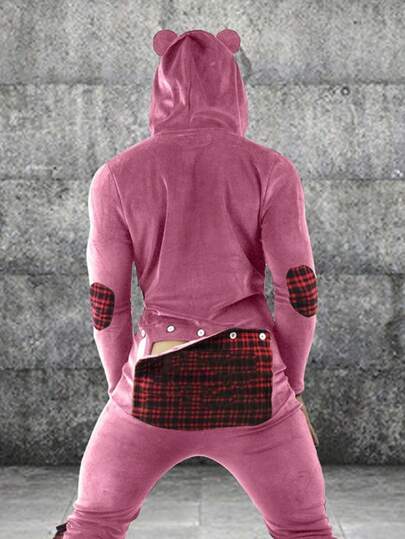 Pijama Enterizo con Capucha para Hombre - Mono de Dormir Ajustado, Conjunto de Ropa de Cama Cómodo y Suave, Pijama de Una Pieza