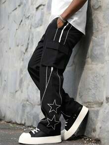 Men's Outdoor Casual Printed Straight Leg Pants, Spring/Autumn Sports - Black - View 2