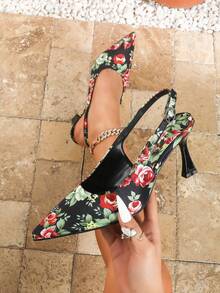 Women's Fashion Sexy High Heel Sandals, Open Toe Stilettos, Suitable For All Seasons. New Arrivals Spring/Summer, Strap Buckle Backless Pointed Toe Thin High Heel Sandals For Vacation, Party, Commuting - Black - View 1