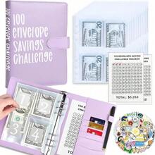 KKC 100 Envelopes Money Saving Challenge Binder, A5 Budget Binder With Cash Envelopes, Savings Challenges Book To Save $5,050, 10,000, 500, Budget Planner For Budgeting Planner Saving Money. - Màu tím - Xem 1