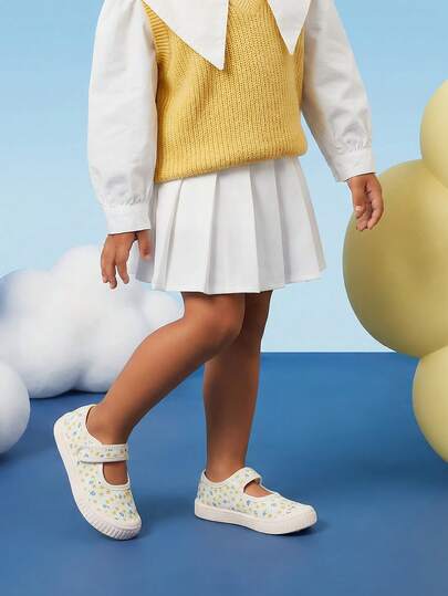 Girls' Printed Mary Jane Canvas Shoes, Breathable Lightweight Casual Sneakers, Soft Sole Comfortable Children Shoes For Indoor/Outdoor, Spring/Summer, Suitable For School, Campus, Kids