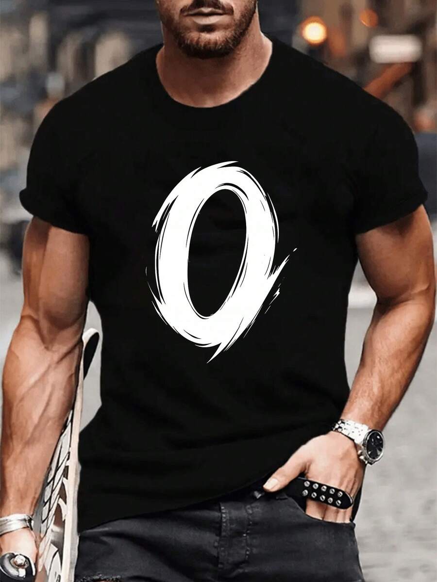 Camiseta casual de manga corta con cuello redondo para hombres con impresión digital fácil 0 | Toda temporada, ajuste holgado, tela de estiramiento medio, perfecto para festivales y ropa casual de fin de semana - Negro - Ver 1
