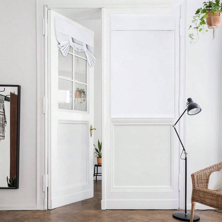 Pure White French Door Curtains, 26 X 40 Inch, 1 Panel, Unlined, Velvet Blend, Tie Top, Indoor, Hallway - B097GZKSM7 - View 1
