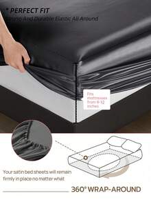 3/4pcs Bedding Set: 1pc Satin Fitted Sheet + 1pc Satin Flat Sheet + 1/2pcs Satin Pillowcase, Soft & Breathable, Wrinkle-Resistant, Improve Sleep Quality, Luxury Hotel Style, 9.84 Inch/25cm Deep Pocket, Machine Washable, Fits All Bed Sizes - Twin, Full, Queen, King, Oeko-Tex Certified, Dark Grey - Dark Grey - View 4