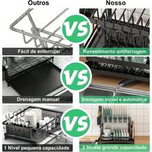 Organizador Multifuncional de Cozinha Aço Carbono Preto 2 Camadas - Balcão/Armário/Canto Economiza Espaço Presente de Festas - Preto - Visão 4