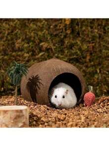 1个3.9-5.1英寸椰壳躲藏洞穴，适用于侏儒仓鼠和其他小型宠物 - 彩色 - 查看 12