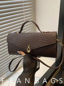 Woven Texture Vintage Design Casual Chic New Clasp Closure Casual Women Shoulder Handbag - Coffee - View 1