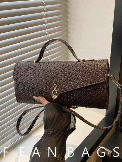 Woven Texture Vintage Design Casual Chic New Clasp Closure Casual Women Shoulder Handbag