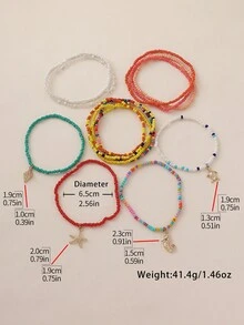 13pcs Bohemian Style Starfish, Seahorse & Beaded Multi-Layer Anklet Set, Suitable For Women Casual, Beach, Holiday Wear - Multicolor - View 3