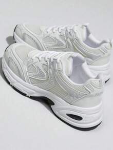 Women's Color - Block Chunky Sneakers, Mesh - Breathable, Retro Dad - Shoe Style, Comfortable For Running And Casual Sports . - White - View 5