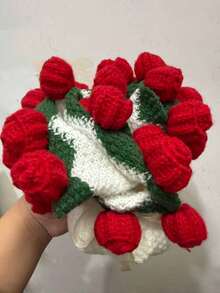 1件优雅玫瑰花卉图案毛毯 - 柔软针织质地，带衬里，粉红/红色花束设计，可机洗，室内/室外两用披肩/毯子，适合露营、野餐、家居装饰 - 送给女性的奢华礼物，非常适合情人节、乔迁之喜 - 舒适的玫瑰花瓣针织毯，用途广泛，可用于花园装饰和野餐 - 彩色 - 查看 7