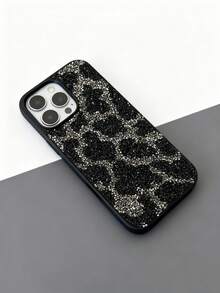 1pc Super Shiny 3D Rhinestone Full Paved Leopard Print Phone Case Compatible With IPhone 17, Fully Studded Starry Sky 16 Pro Max, 15 Leopard Print, Minimalist Fully Rhinestone 14, 13, 12 With Large Camera Hole, 11 - Black - View 5