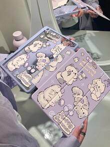 可爱猫咪元素翻盖保护套，卡通猫咪动物蝴蝶结字母图案，双面亚克力透明水晶后盖，防震，适用于iPad 7、8、10代（10.2英寸），内置笔槽，支持睡眠/唤醒功能，理想的生日礼物、周年纪念礼物。 - 彩色 - 查看 3