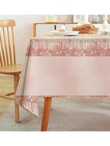 1pc Rose Gold Glitter Sequin Tablecloth, Pink Glitter Rectangle Plastic Tablecloth, Suitable For Girls Birthday Party, Ladies Birthday Celebration, Birthday Party Supplies - Pink - View 10